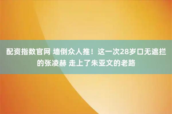 配资指数官网 墙倒众人推！这一次28岁口无遮拦的张凌赫 走上了朱亚文的老路